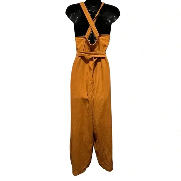 NWT MLL x Splendid Linen Blend Belted Wide Leg Jumpsuit Yellow Womens Small - Picture 8 of 15